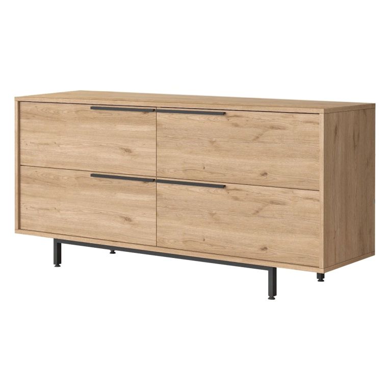 Credenza Marrone Rovere 4 Vani 4 Ante 160x45x74h cm, Apertura a Ribalta - Follo