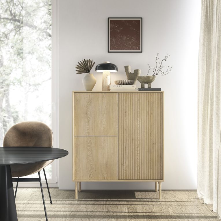 Credenza Marrone Rovere 5 Ripiani Apertura Battente 104x40x122h cm, 3 Ante - Hatote