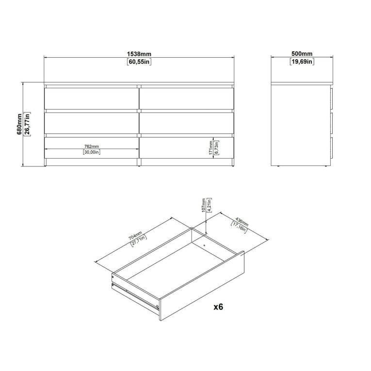Credenza Marrone Rovere 6 Cassetti Apertura Scorrevole 154x50x68h cm, Chiusura Scorrevole - Joyce