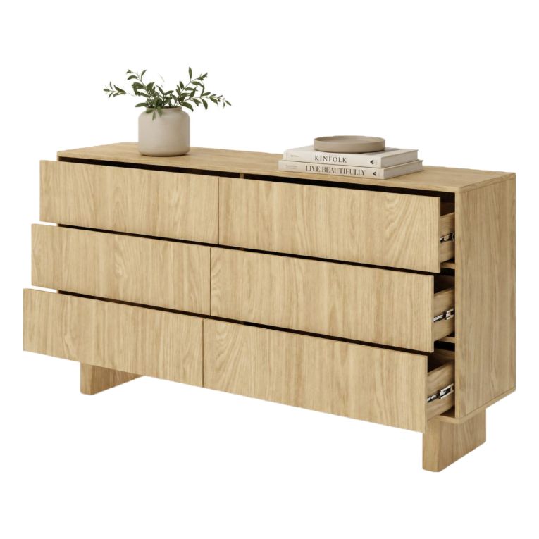 Credenza Marrone Rovere 6 Cassetti un Ripiano 154x38x83h cm, Apertura Scorrevole - Hasimi