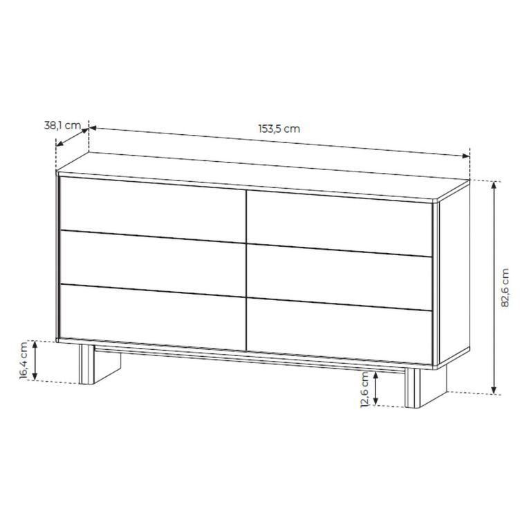 Credenza Marrone Rovere 6 Cassetti un Ripiano 154x38x83h cm, Apertura Scorrevole - Hasimi