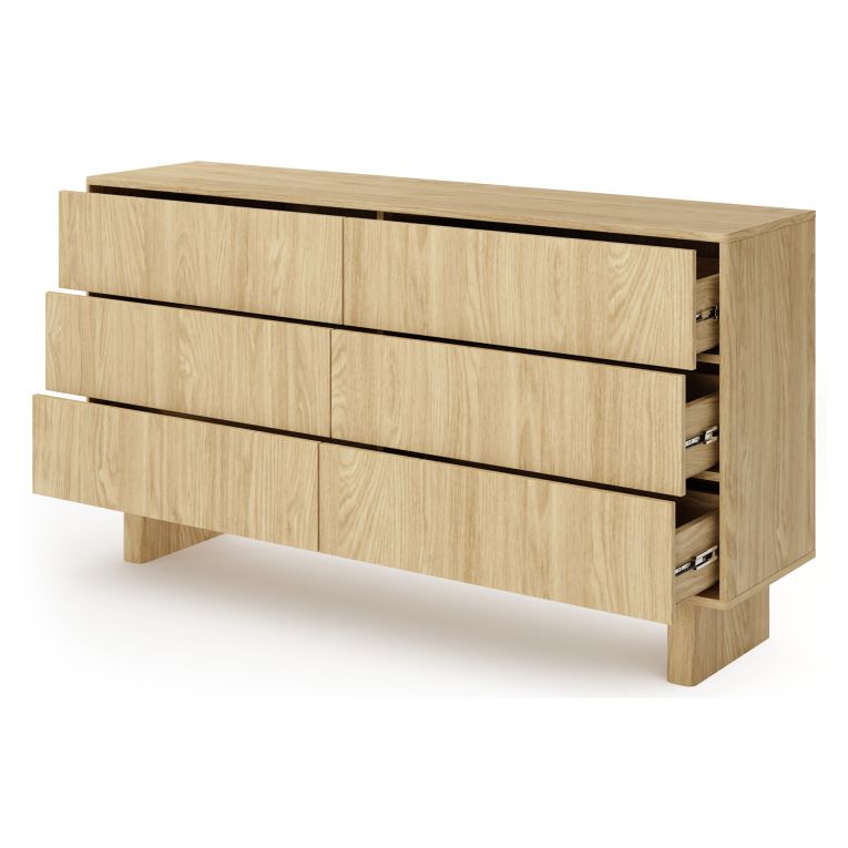 Credenza Marrone Rovere 6 Cassetti un Ripiano 154x38x83h cm, Apertura Scorrevole - Hasimi