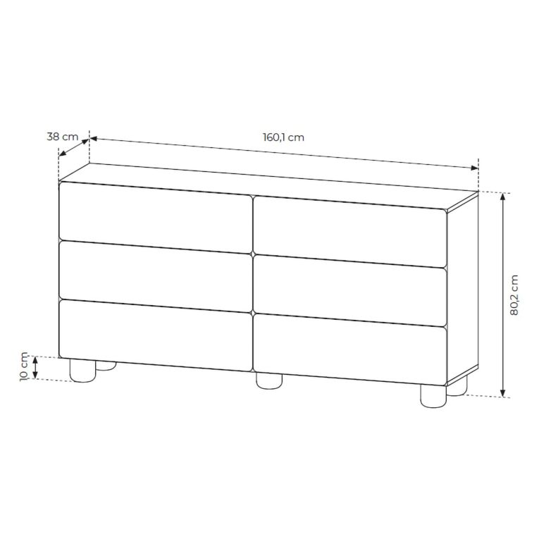 Credenza Marrone Rovere 6 Cassetti un Ripiano 160x38x80h cm, Apertura Scorrevole - Hana