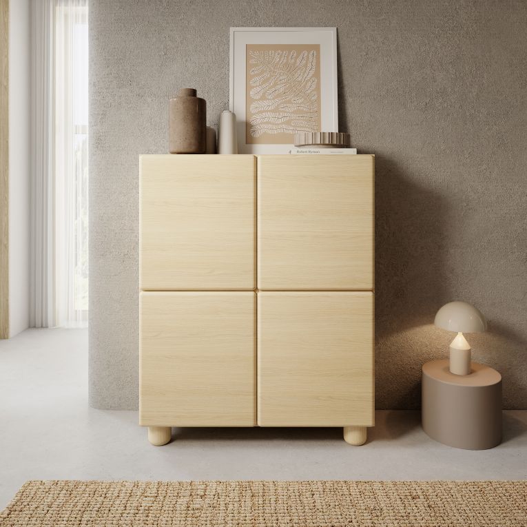 Credenza Marrone Rovere 6 Ripiani Apertura Battente 100x38x125h cm, 4 Ante - Hamola
