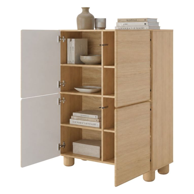 Credenza Marrone Rovere 6 Ripiani Apertura Battente 100x38x125h cm, 4 Ante - Hamola