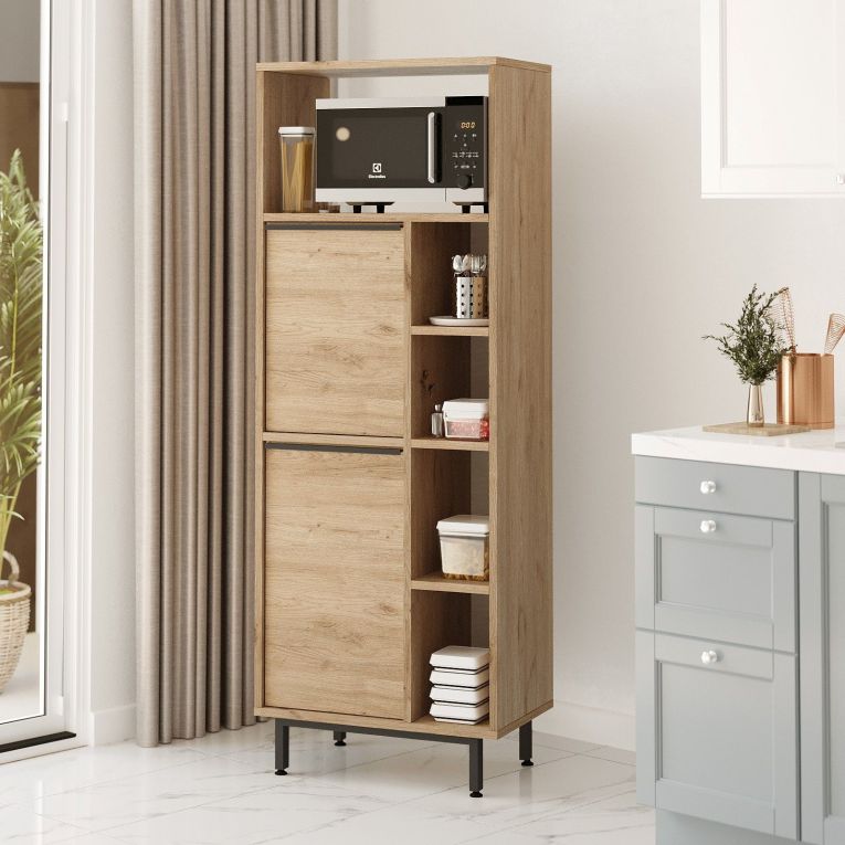 Credenza Marrone Rovere 7 Ripiani 2 Ante 160x36x45h cm, 9 Vani - Uta