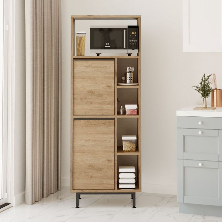 Credenza Marrone Rovere 7 Ripiani 2 Ante 160x36x45h cm, 9 Vani - Uta