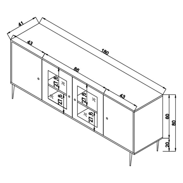 Credenza Marrone Rovere Apertura Battente 4 Ante 180x41x81h cm, Chiusura Battente - Mascali