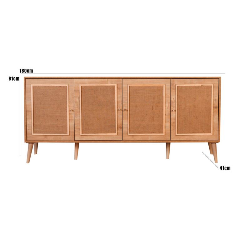 Credenza Marrone Rovere Apertura Battente 4 Ante 180x41x81h cm, Chiusura Battente - Mascali