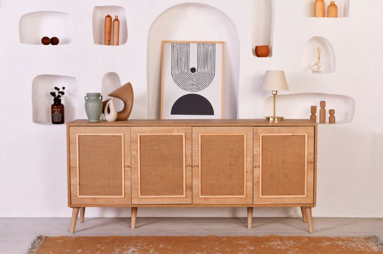 Credenza Marrone Rovere Apertura Battente 4 Ante 180x41x81h cm, Chiusura Battente - Mascali