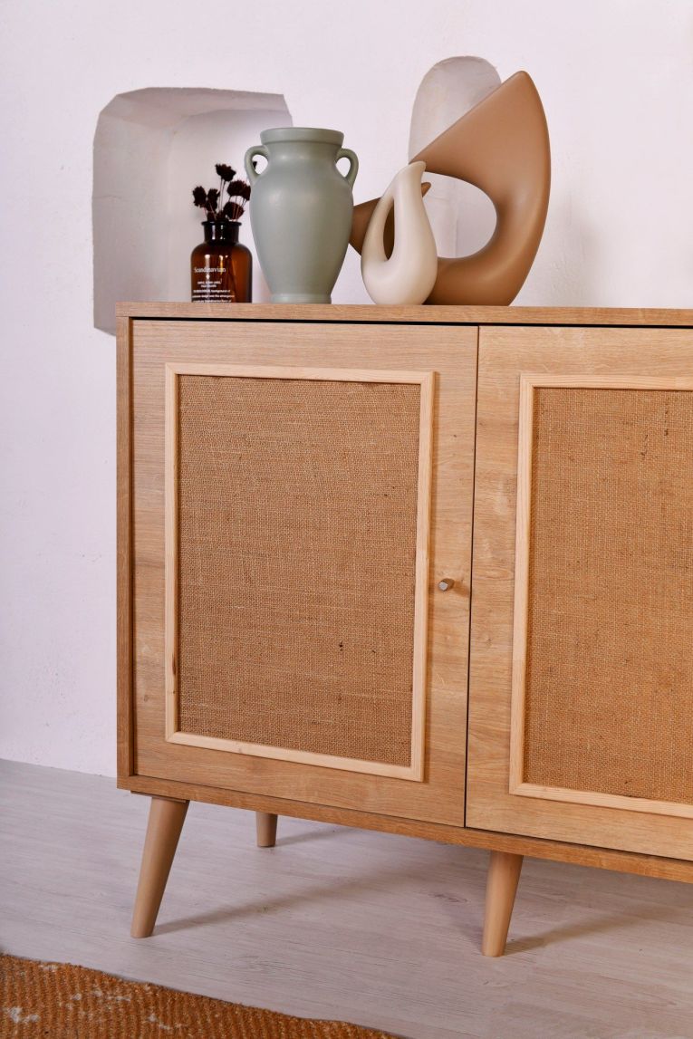 Credenza Marrone Rovere Apertura Battente 4 Ante 180x41x81h cm, Chiusura Battente - Mascali