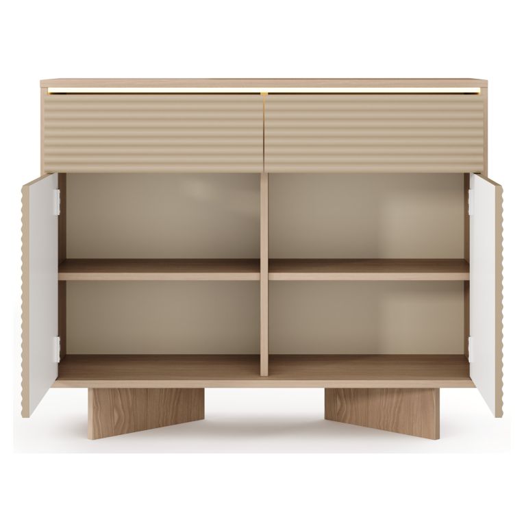 Credenza Marrone Rovere Beige 2 Cassetti 2 Ripiani 104x40x84h cm, Apertura Battente, Scorrevole - Hateva