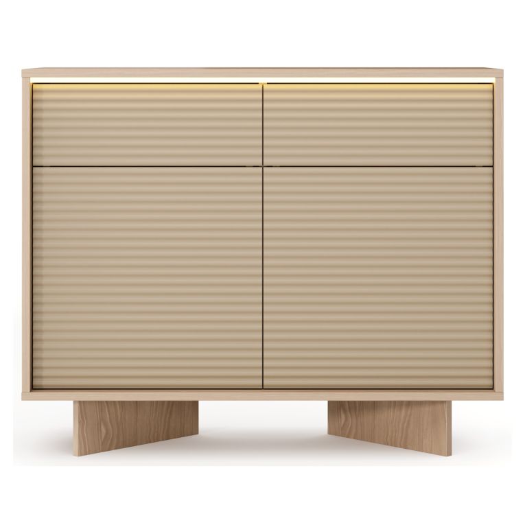 Credenza Marrone Rovere Beige 2 Cassetti 2 Ripiani 104x40x84h cm, Apertura Battente, Scorrevole - Hateva