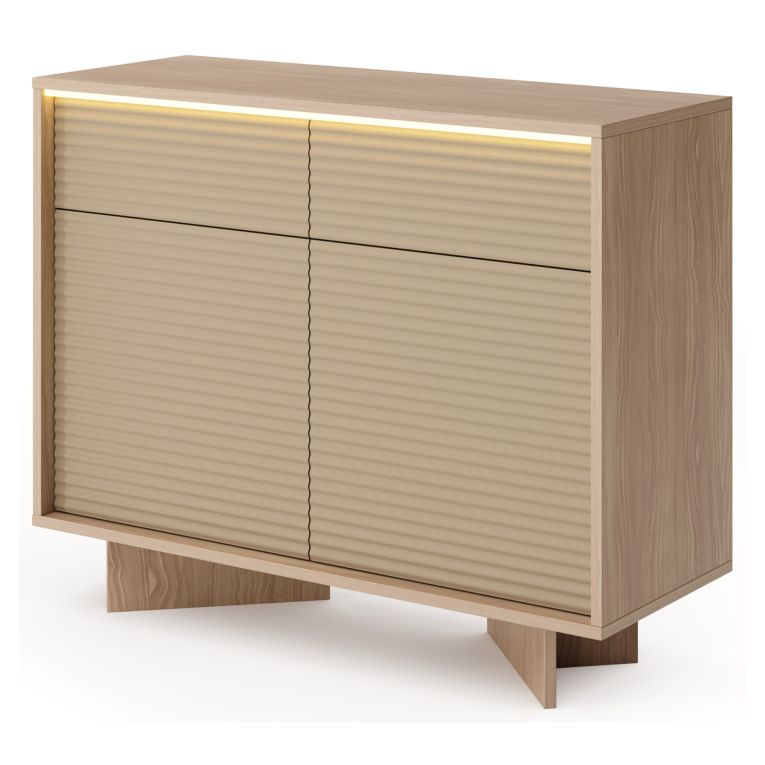 Credenza Marrone Rovere Beige 2 Cassetti 2 Ripiani 104x40x84h cm, Apertura Battente, Scorrevole - Hateva