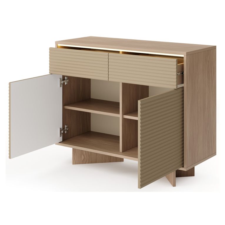 Credenza Marrone Rovere Beige 2 Cassetti 2 Ripiani 104x40x84h cm, Apertura Battente, Scorrevole - Hateva