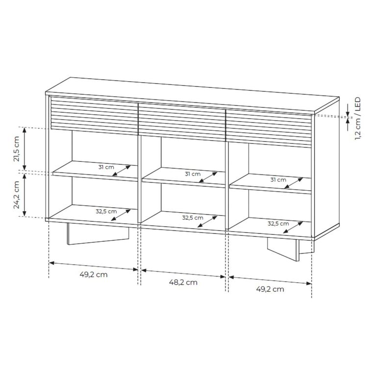 Credenza Marrone Rovere Beige 3 Cassetti 3 Ripiani 154x40x84h cm, Apertura Battente, Scorrevole - Hatareta