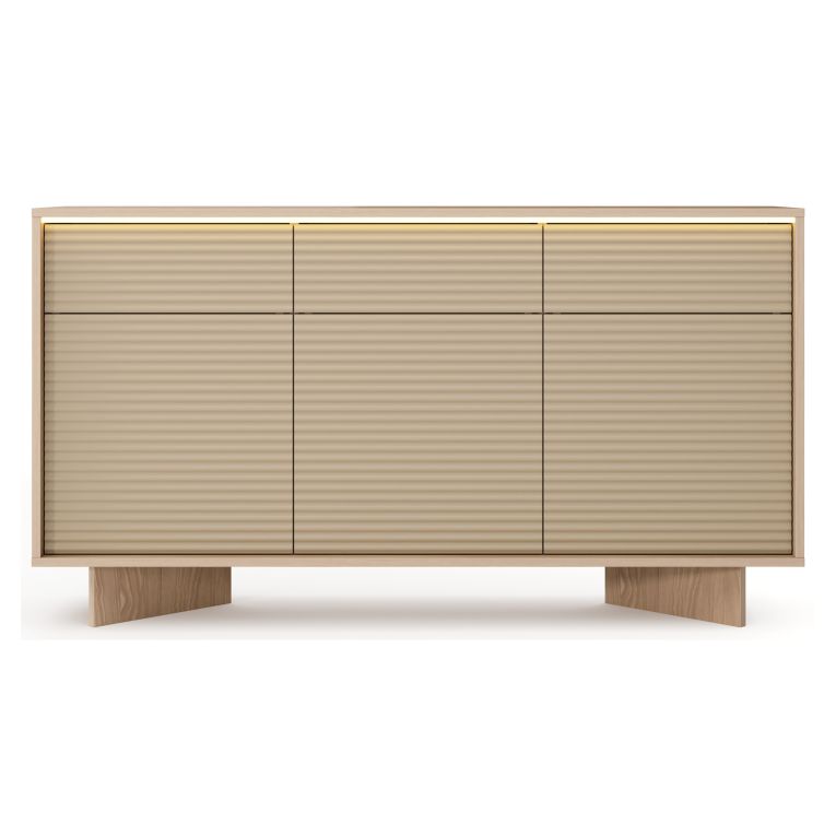 Credenza Marrone Rovere Beige 3 Cassetti 3 Ripiani 154x40x84h cm, Apertura Battente, Scorrevole - Hatareta