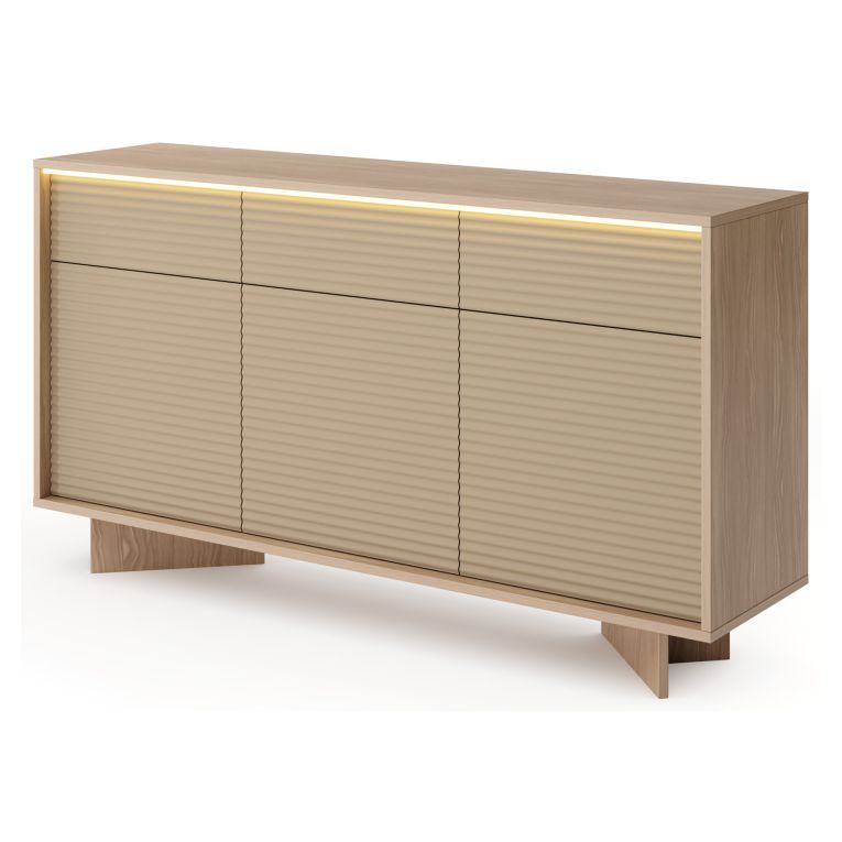 Credenza Marrone Rovere Beige 3 Cassetti 3 Ripiani 154x40x84h cm, Apertura Battente, Scorrevole - Hatareta