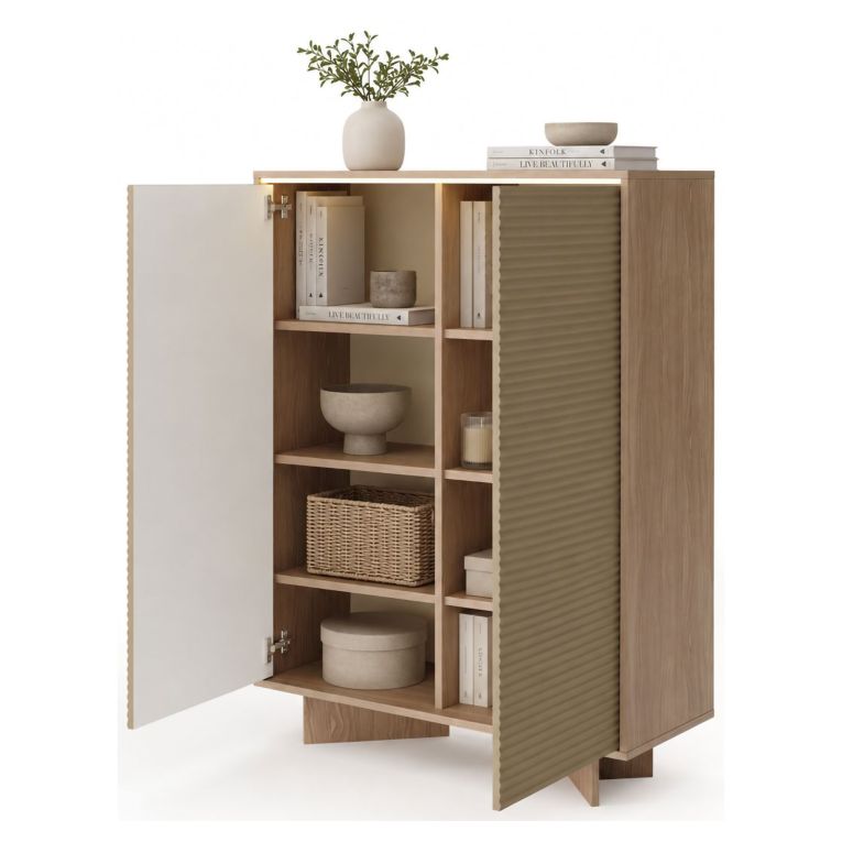 Credenza Marrone Rovere Beige 4 Ripiani Apertura Battente 104x40x138h cm, 2 Ante - Hasota