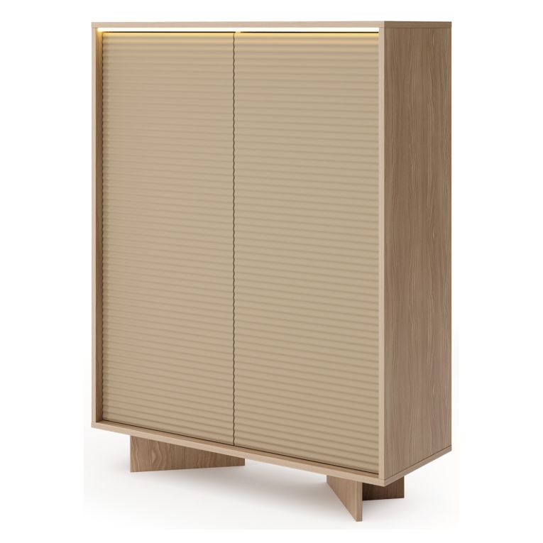 Credenza Marrone Rovere Beige 4 Ripiani Apertura Battente 104x40x138h cm, 2 Ante - Hasota