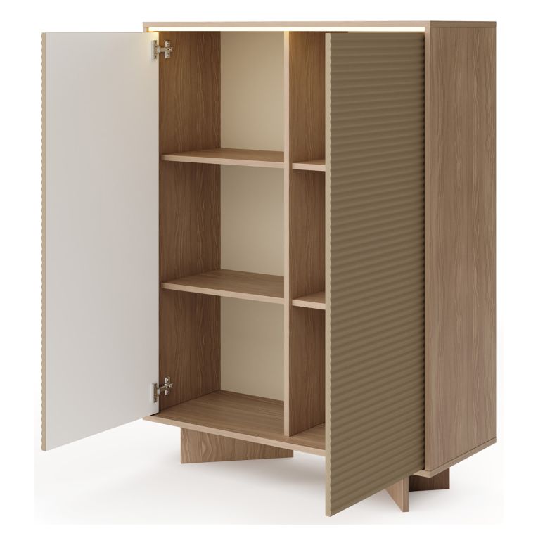 Credenza Marrone Rovere Beige 4 Ripiani Apertura Battente 104x40x138h cm, 2 Ante - Hasota