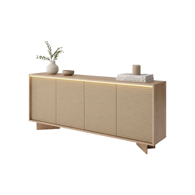 Credenza Marrone Rovere Beige 4 Ripiani Apertura Battente 204x40x84h cm, 4 Ante - Hataga
