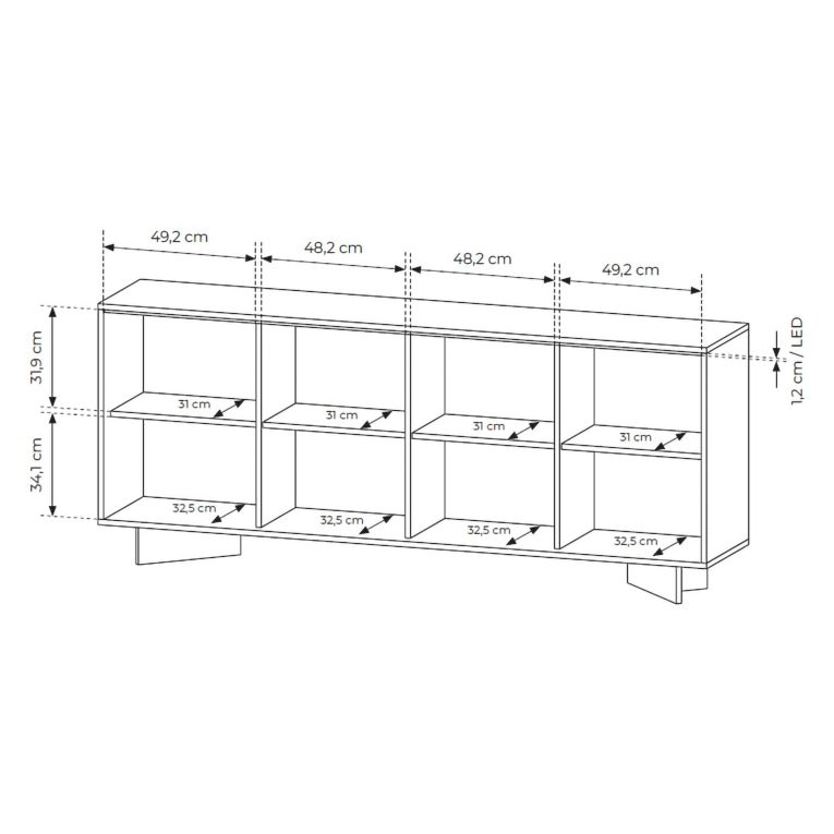 Credenza Marrone Rovere Beige 4 Ripiani Apertura Battente 204x40x84h cm, 4 Ante - Hataga