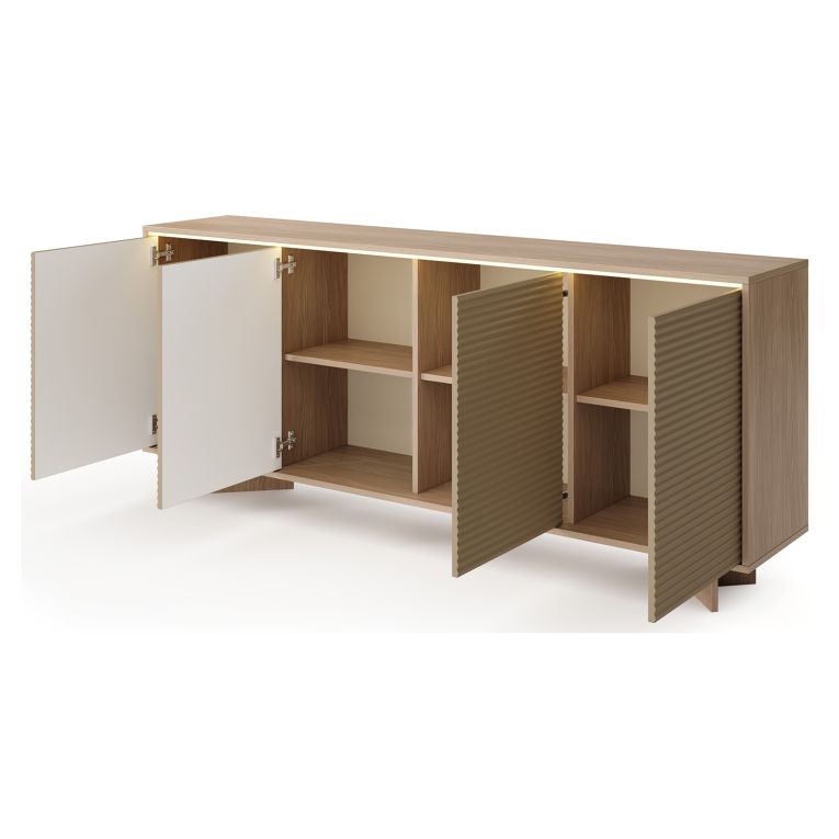 Credenza Marrone Rovere Beige 4 Ripiani Apertura Battente 204x40x84h cm, 4 Ante - Hataga