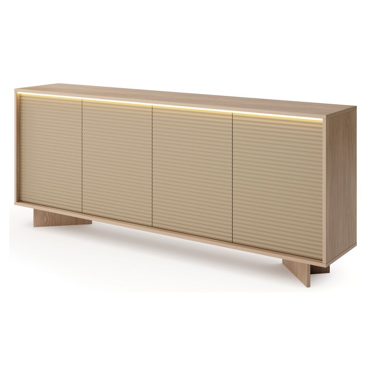 Credenza Marrone Rovere Beige 4 Ripiani Apertura Battente 204x40x84h cm, 4 Ante - Hataga