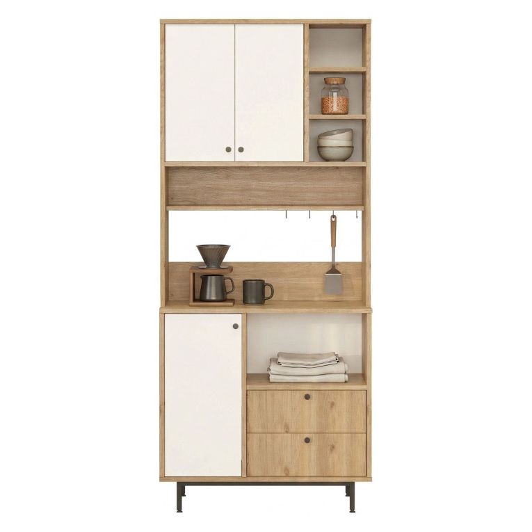 Credenza Marrone Rovere Bianco 2 Cassetti 8 Ripiani 88x36x205h cm, Apertura Battente, Scorrevole - Romallo
