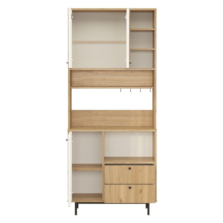 Credenza Marrone Rovere Bianco 2 Cassetti 8 Ripiani 88x36x205h cm, Apertura Battente, Scorrevole - Romallo