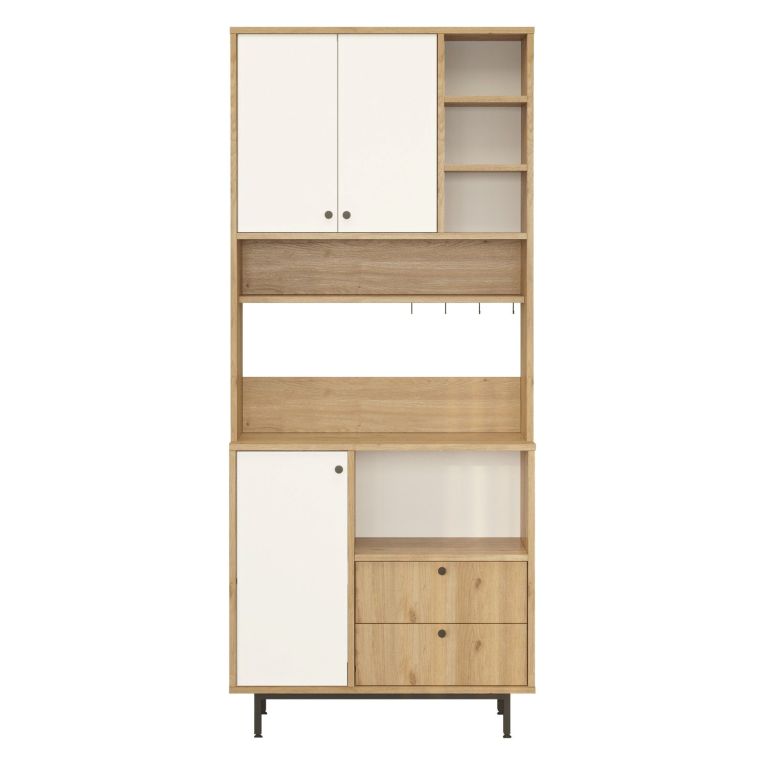 Credenza Marrone Rovere Bianco 2 Cassetti 8 Ripiani 88x36x205h cm, Apertura Battente, Scorrevole - Romallo