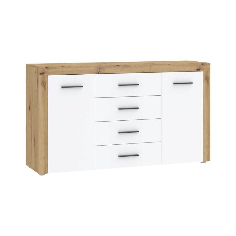 Credenza Marrone Rovere Bianco 4 Cassetti 4 Ripiani 155x42x88h cm, Apertura Battente, Scorrevole - Lemaseti