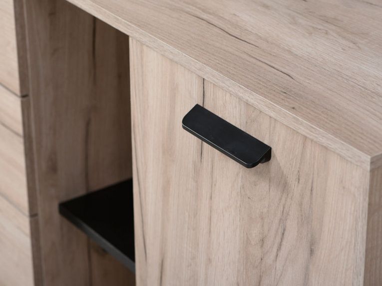 Credenza Marrone Rovere Grigio Nero 4 Cassetti 2 Ripiani 137.5x40x90.5h cm, Apertura Battente e Scorrevole - Issogne