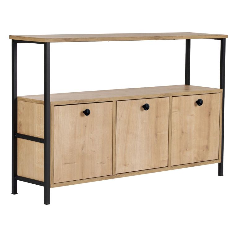 Credenza Marrone Rovere Nero 2 Ripiani 3 Vani 120x30x77h cm, 3 Ante - Noda