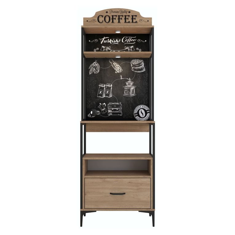 Credenza Marrone Rovere Nero 2 Ripiani un Cassetto 70x40x207h cm, Apertura Scorrevole - Nemol