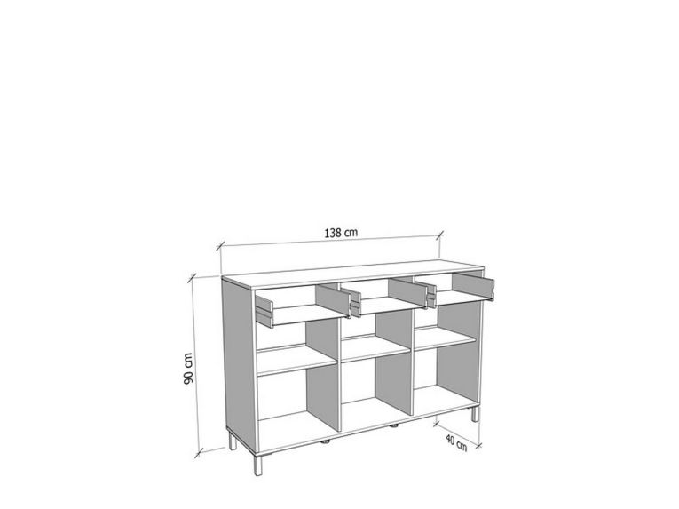 Credenza Marrone Rovere Nero 3 Cassetti 3 Ripiani 138x40x90h cm, Apertura Battente e Scorrevole - Quassolo