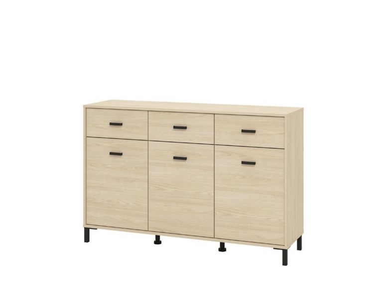 Credenza Marrone Rovere Nero 3 Cassetti 3 Ripiani 138x40x90h cm, Apertura Battente e Scorrevole - Quassolo