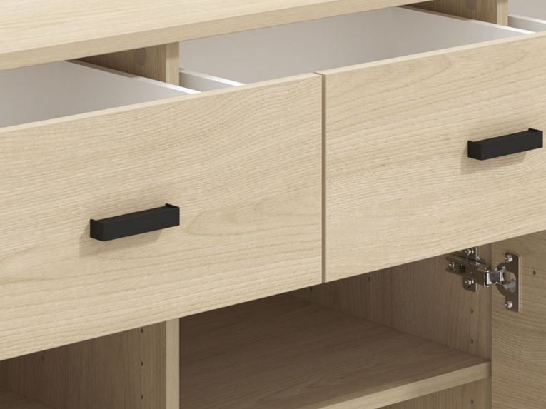 Credenza Marrone Rovere Nero 3 Cassetti 3 Ripiani 138x40x90h cm, Apertura Battente e Scorrevole - Quassolo