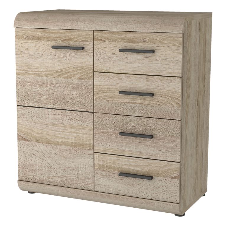 Credenza Marrone Rovere Nero 4 Cassetti 2 Ripiani 80x42x87h cm, Apertura Battente, Scorrevole - Hamo