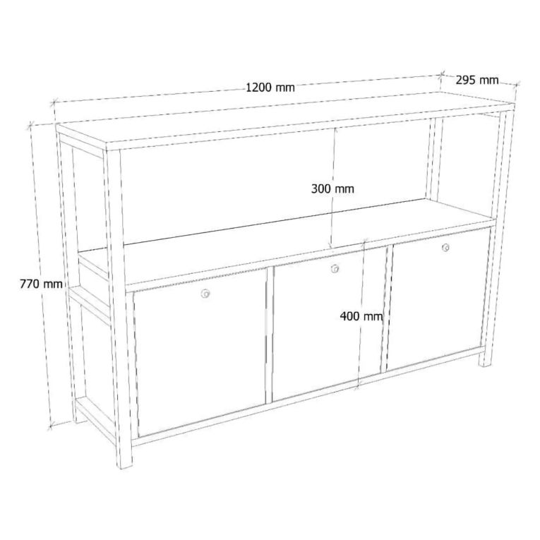 Credenza Marrone Rovere Nero 4 Vani 3 Ante 120x30x75h cm, Apertura a Ribalta - Amiterno