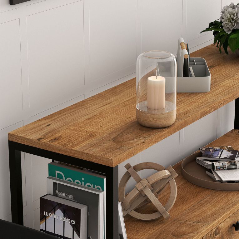 Credenza Marrone Rovere Nero 4 Vani 3 Ante 120x30x75h cm, Apertura a Ribalta - Amiterno