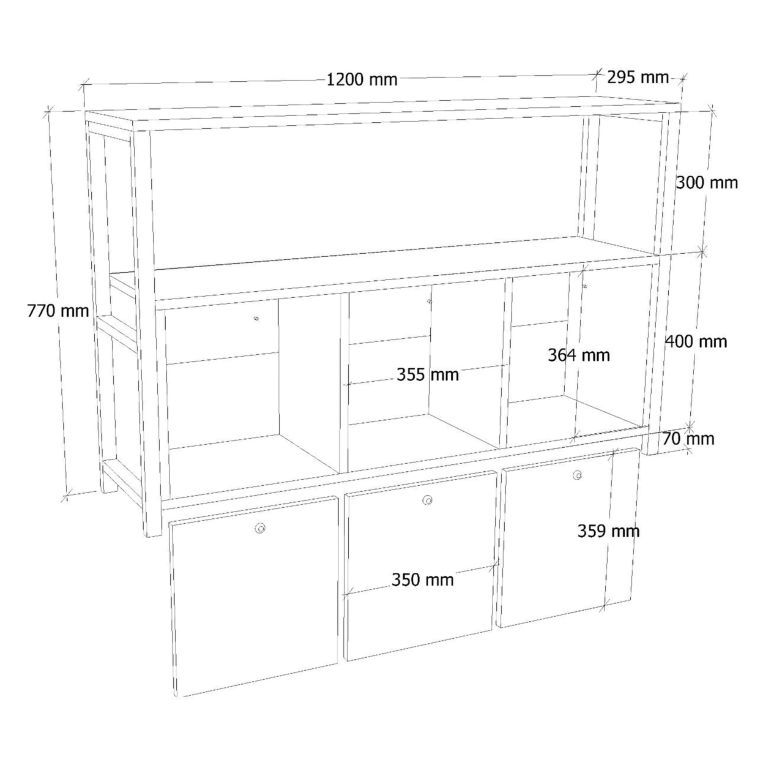Credenza Marrone Rovere Nero 4 Vani 3 Ante 120x30x75h cm, Apertura a Ribalta - Amiterno