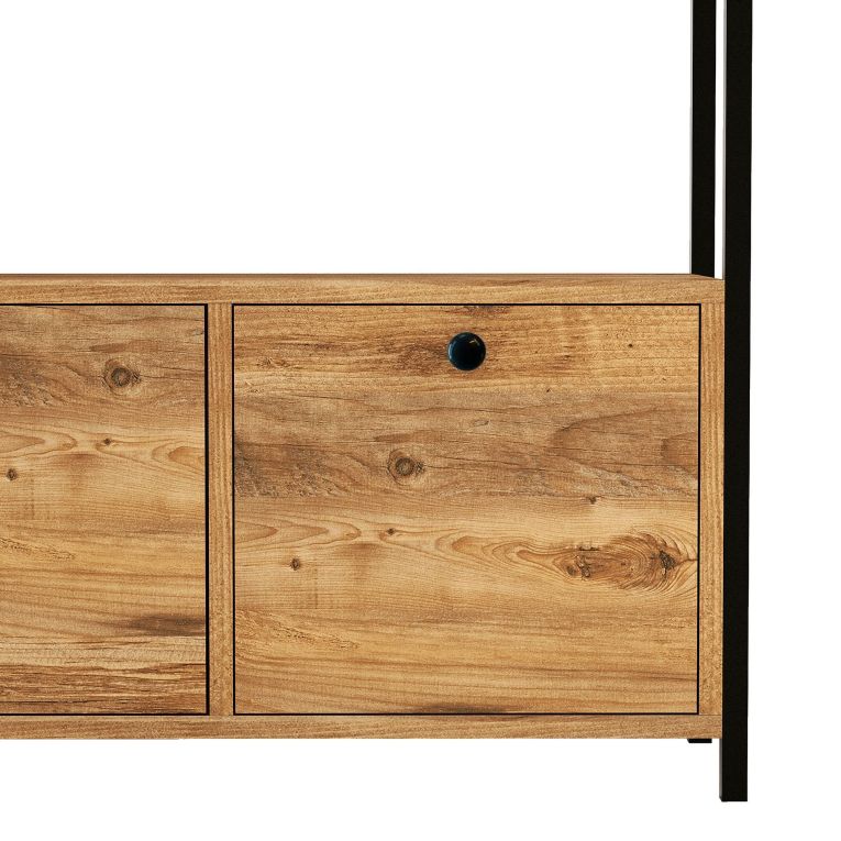 Credenza Marrone Rovere Nero 4 Vani 3 Ante 120x30x75h cm, Apertura a Ribalta - Amiterno
