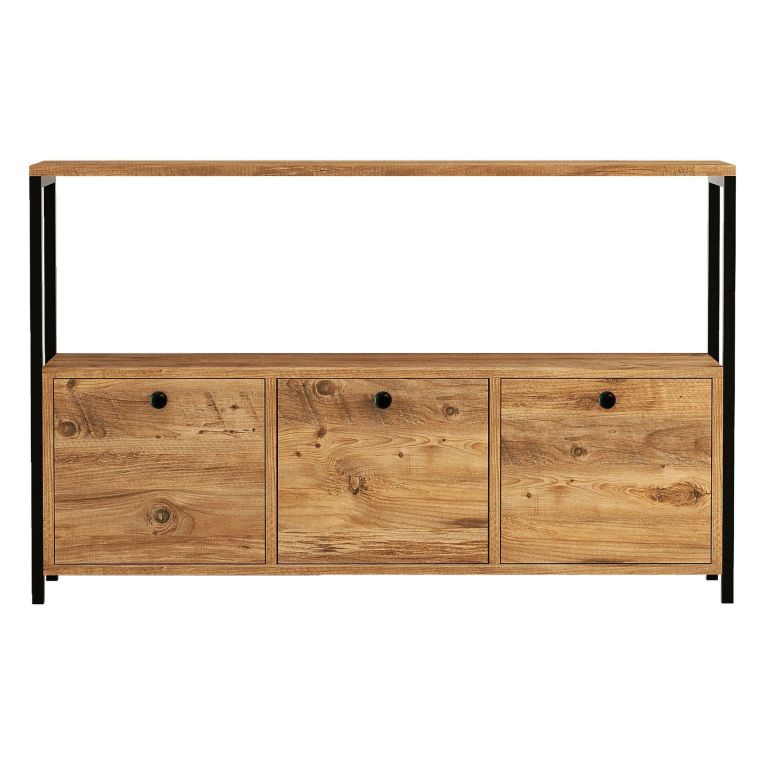 Credenza Marrone Rovere Nero 4 Vani 3 Ante 120x30x75h cm, Apertura a Ribalta - Amiterno