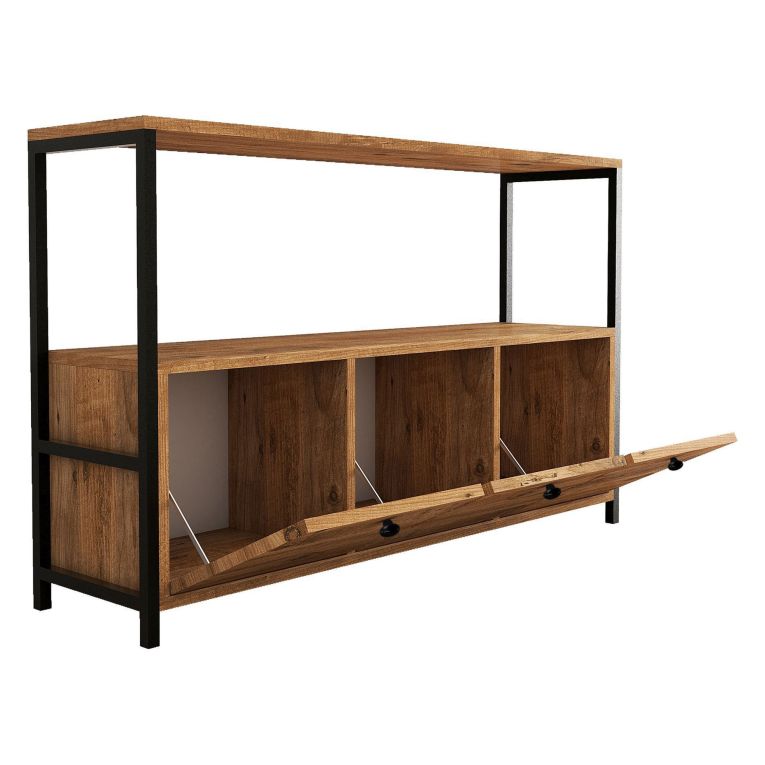 Credenza Marrone Rovere Nero 4 Vani 3 Ante 120x30x75h cm, Apertura a Ribalta - Amiterno