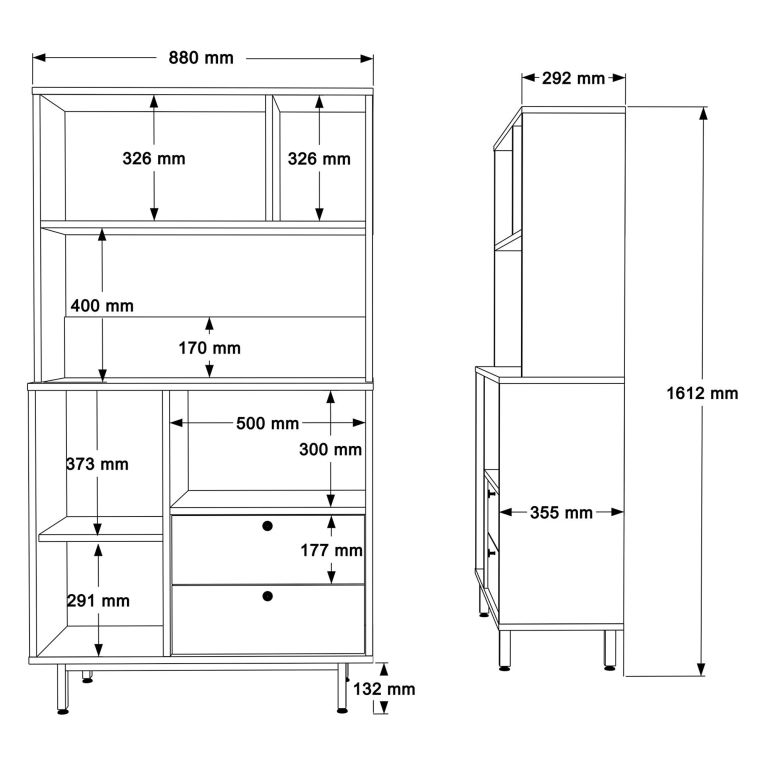 Credenza Marrone Rovere Nero Antracite 5 Ripiani 2 Cassetti 88x36x161h cm, 3 Ante - Paratico
