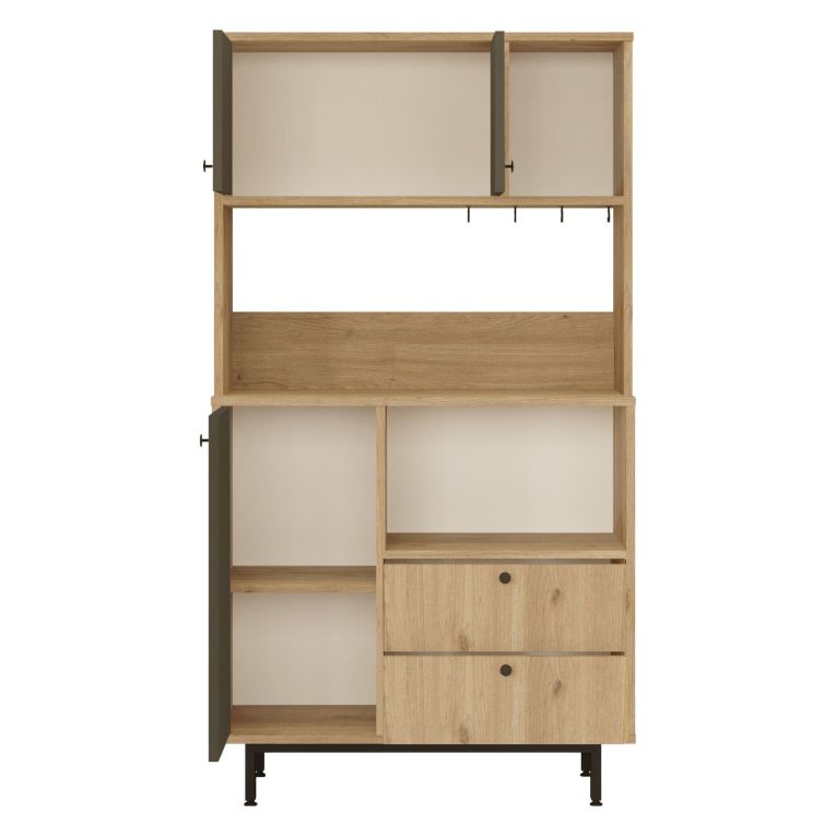 Credenza Marrone Rovere Nero Antracite 5 Ripiani 2 Cassetti 88x36x161h cm, 3 Ante - Paratico