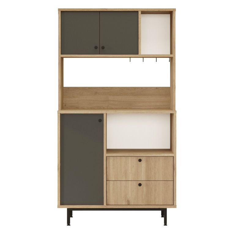 Credenza Marrone Rovere Nero Antracite 5 Ripiani 2 Cassetti 88x36x161h cm, 3 Ante - Paratico