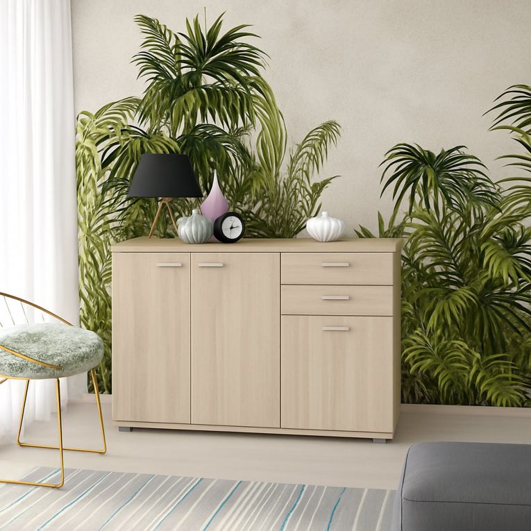 Credenza Marrone Rovere Nodi 2 Cassetti un Ripiano 103x34x74h cm, Apertura Battente - Meldola